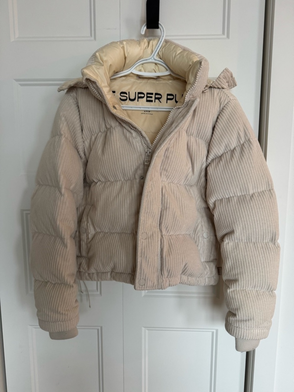 Aritzia Super Puff Corduroy Puffer Jacket in Beige/Cream